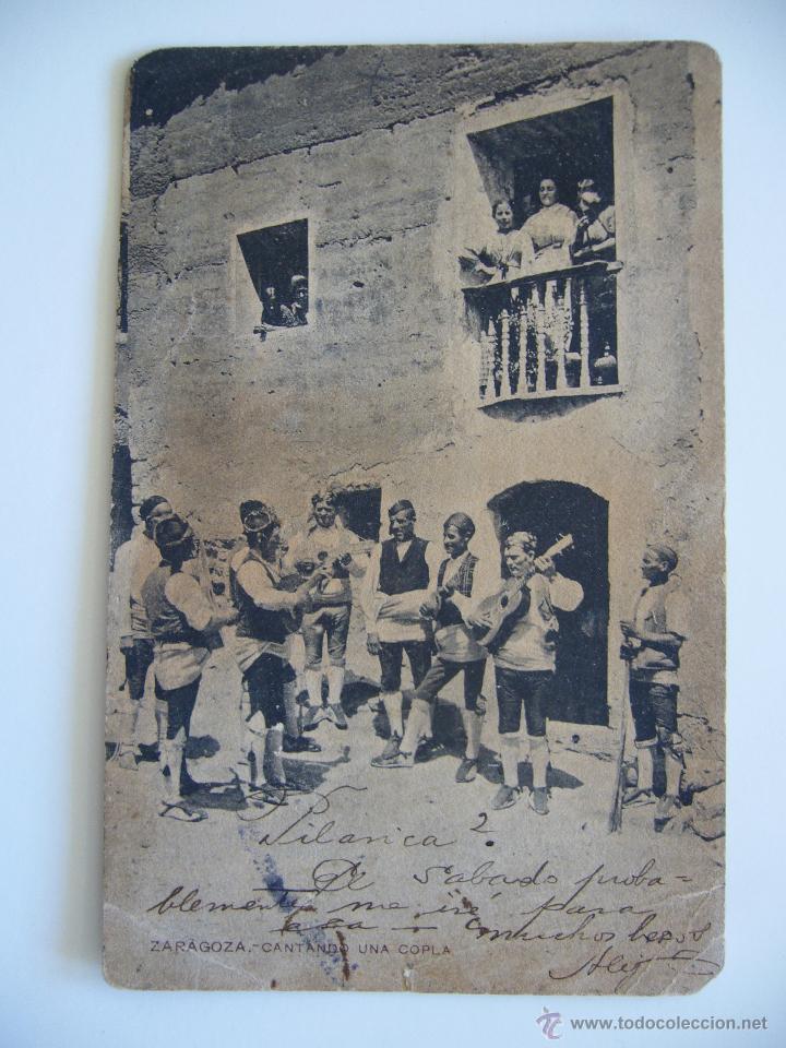 Postales: Postal Zaragoza. Cantando una Copla. Circulada. - Foto 1