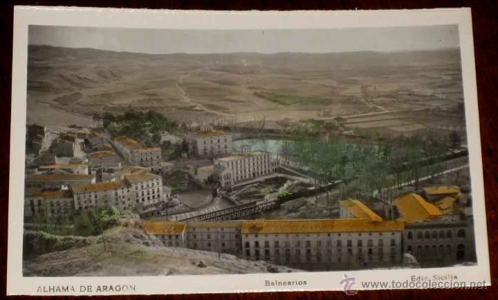 Postales: ANTIGUA FOTO POSTAL COLOREADA DE ALHAMA DE ARAGON - BALNEARIOS - NO CIRCULADA - ED. SICILIA.