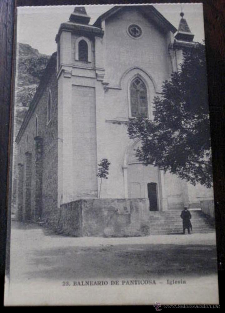 Postcards: ANTIGUA POSTAL DEL BALNEARIO DE PANTICOSA - N&ordm; 23 - IGLESIA - REVERSO CON PUBLICIDAD DE HOTEL ORIENT