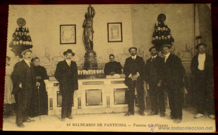 Postales: ANTIGUA POSTAL DEL BALNEARIO DE PANTICOSA - N&ordm; 16 - FUENTE DEL HIGADO - REVERSO CON PUBLICIDAD DE HO