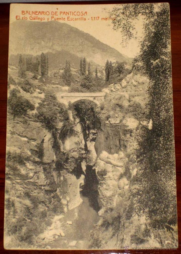 Postales: ANTIGUA POSTAL DEL BALNEARIO DE PANTICOSA - EL RIO GALLEGO - ED. M. ARRIBAS - CIRCULADA.
