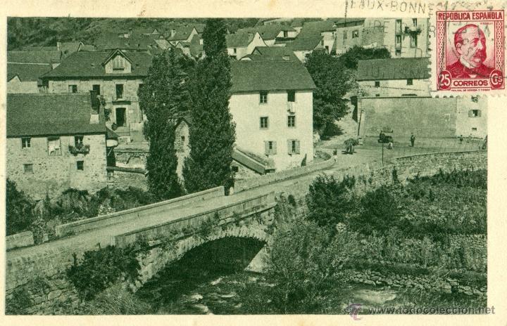 Postales: SALLENT DE GALLEGO. PUENTE NUEVO. CIRCULADA HACIA 1932.