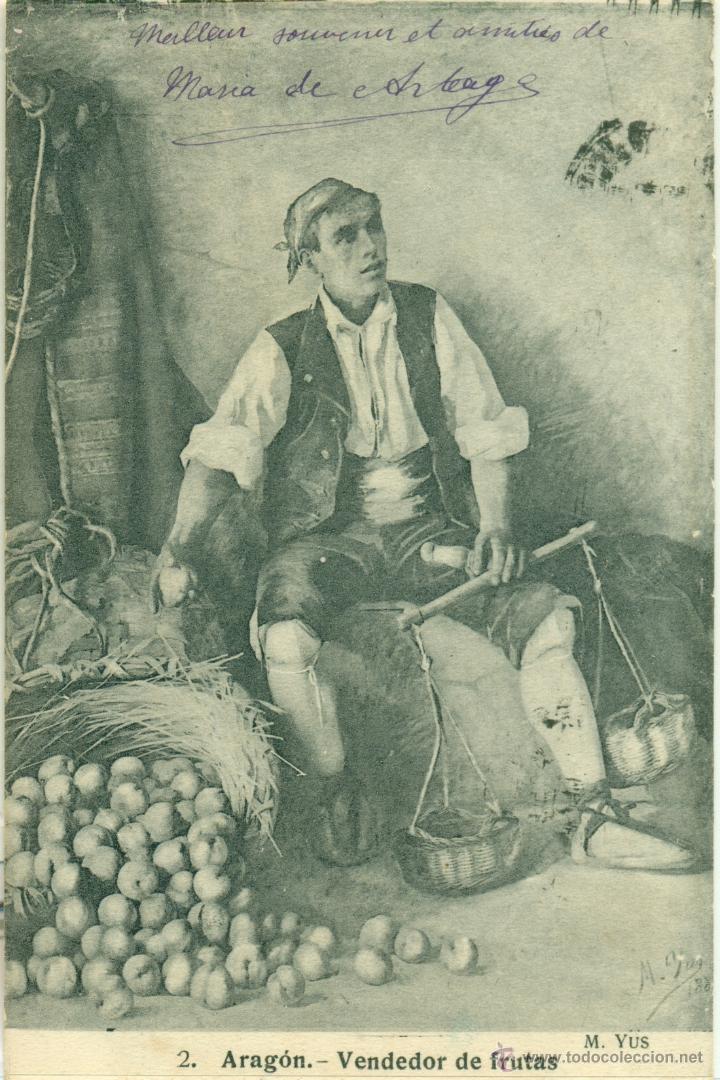Postales: ARAG&Oacute;N VENDEDOR DE FRUTA. CIRCULADA EN 1914.