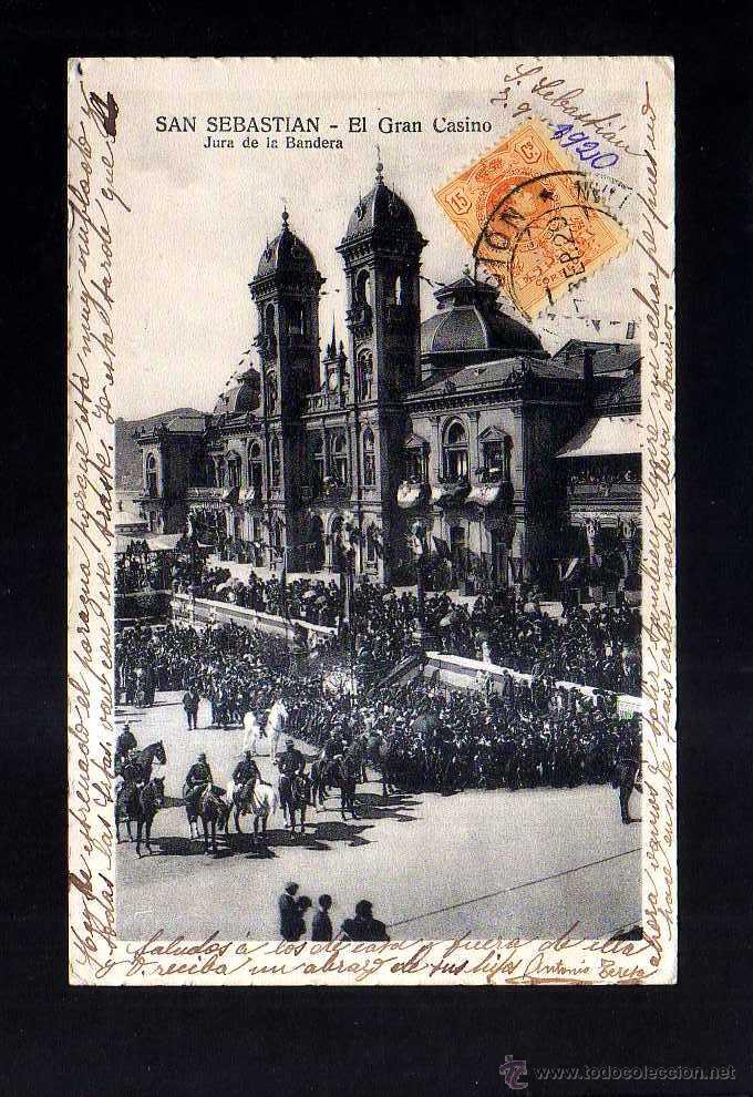 Postales: Antigua postal de San Sebastian. Jura de Bandera. El Gran Casino. Circulada 1920