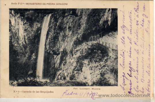 Postales: Serie F 2&ordf; Monasterio de Piedra. n&ordm; 8 Cascada de las Requijadas. Fot Laurent. Reverso sin dividir.