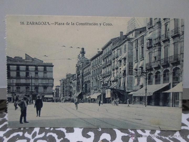 Postales: ZARAGOZA: PLAZA DE LA CONSTITUCION Y COSO - Foto 1