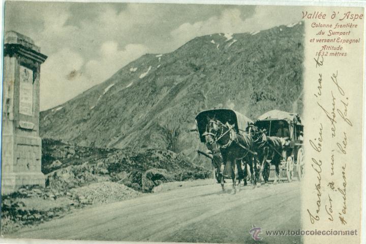 Postales: PUERTO DE SOMPORT. PASO FRONTERA. CARRO CON CABALLERIAS. CIRCULADA EN 1903.