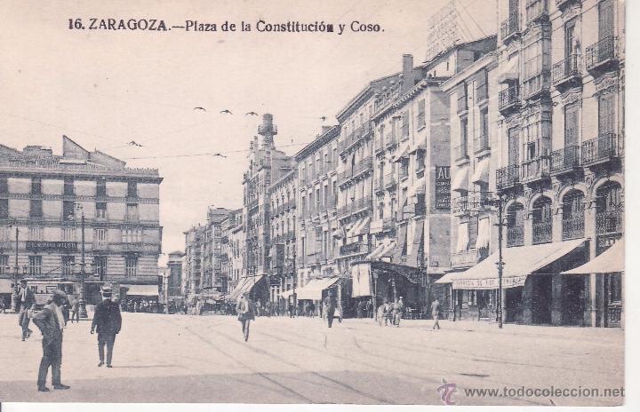 Postales: ZARAGOZA - PLAZA DE LA CONSTITUCION Y COSO - Foto 1