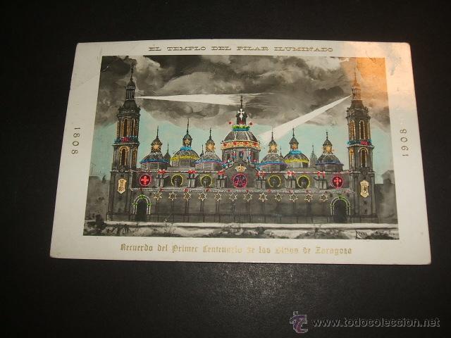 Postales: ZARAGOZA EL TEMPLO DEL PILAR ILUMINADO 1908 - Foto 1