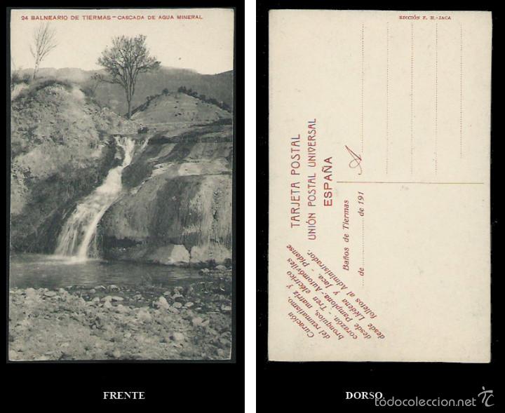 Postales: Balneario de Tiermas. Cascada de agua Mineral.