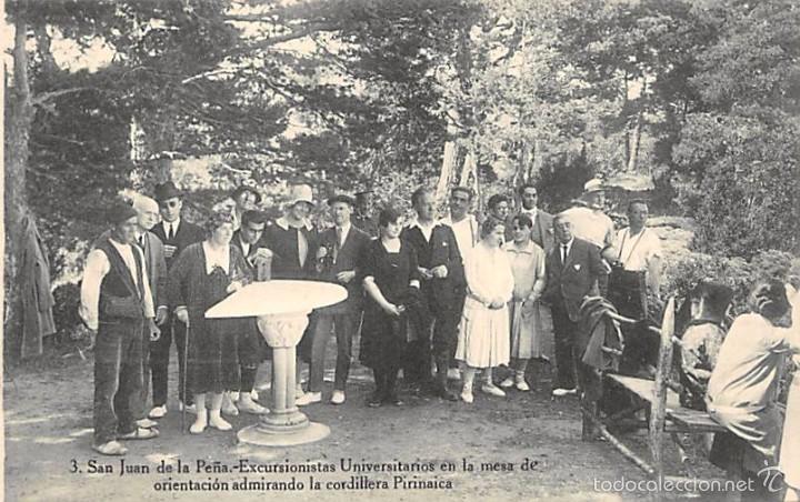 Cartoline: SAN JUAN DE LA PE&Ntilde;A.- EXCURSIONISTAS UNIVERSITARIOS EN LA MESA DE ORIENTACION ADMIRANDO LA CORDILLER