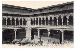 Postkarten: ANTIGUA POSTAL ZARAFOZA PATIO DEL PALACIO DE LOS MUSEOS Y BUSTO DE MORET