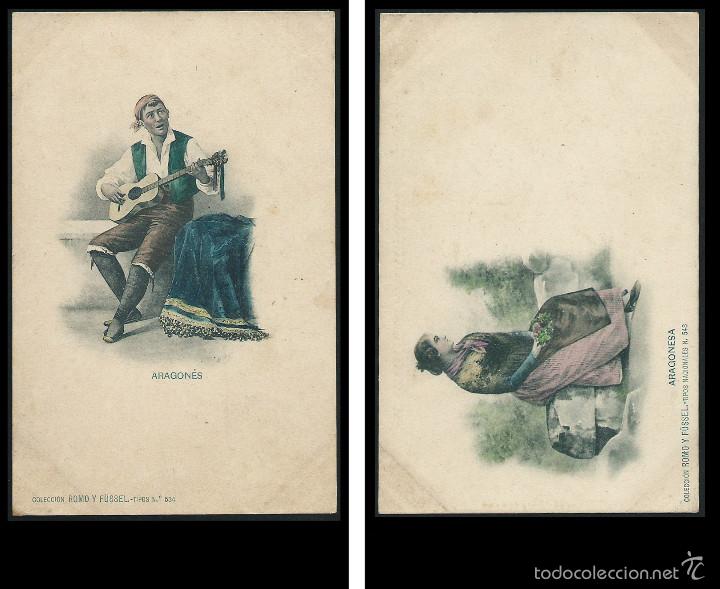 Cartoline: Colecci&oacute;n Romo y F&uuml;ssel. Tipos n&ordm; 534 y 543. Aragones y Aragonesa . Coloreada. Dorso sin dividir.