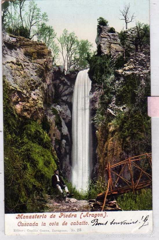Postcards: Monasterio de Piedra Cascada la cola de Caballo. Purger 3216 Reverso sin dividir. Circulada