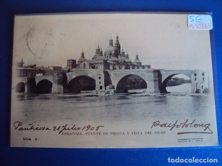 Postales: (PS-50860)POSTAL DE ZARAGOZA-FOTOTIPIA L.ESCOLA.PUENTE DE PIEDRA Y VISTA DEL PILAR