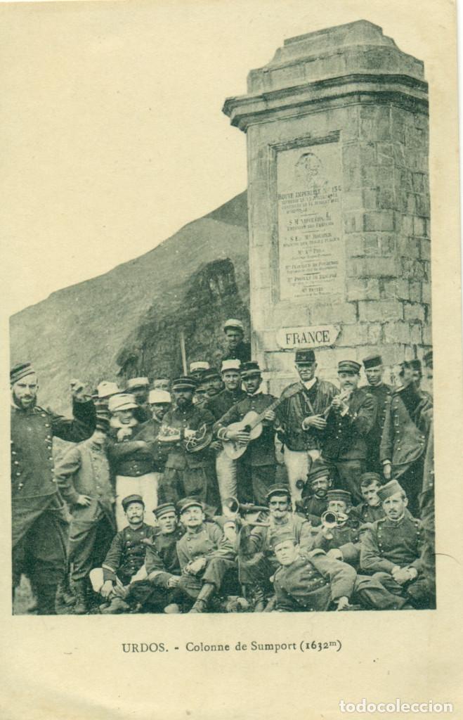 Postales: PUERTO DE SOMPORT. COLUMNA QUE SE&Ntilde;ALA LA FRONTERA. CARABINEROS SOLDADOS Y GENDARMES. H. 1910.
