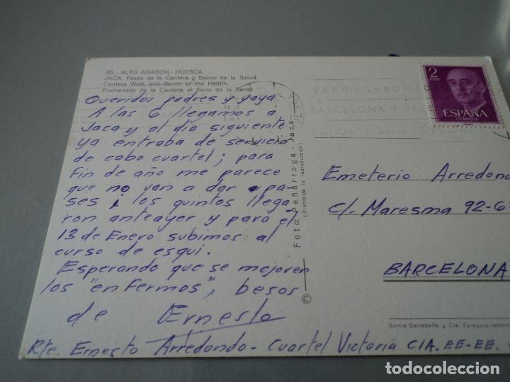 Postales: JACA - 35 PASEO DE LA CANTERA Y BANCO DE LA SALUD circulada - Foto 2