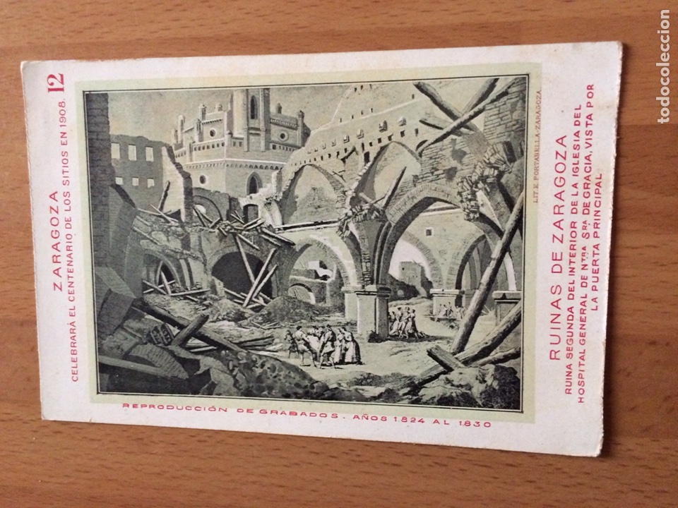Postales: Antigua postal ruinas de zaragoza.celebrara el centenario de los sitios 1908.iglesia hospital 12
