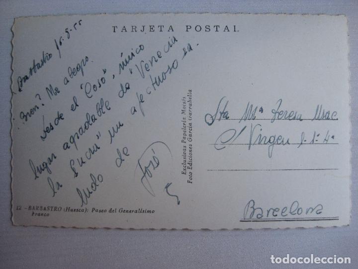 Postales: BARBASTRO - PASEO DEL GENERALISIMO FRANCO - CIRCULADA - Foto 2