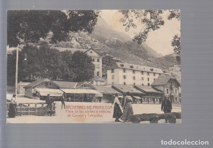 Postales: BALNEARIO DE PANTICOSA (HUESCA). PLAZA DE LOS COCHES Y EDIFICIOS DE CORREOS Y TELEGRAFOS