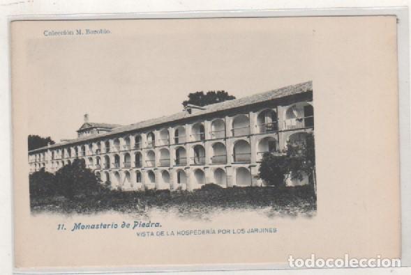Postcards: 11 MONASTERIO DE PIEDRA. VISTA DE LA HOSPEDRE&Iacute;A POR LOS JARDINES . FOT LAURENT. REVERSO DIVIDIDO.
