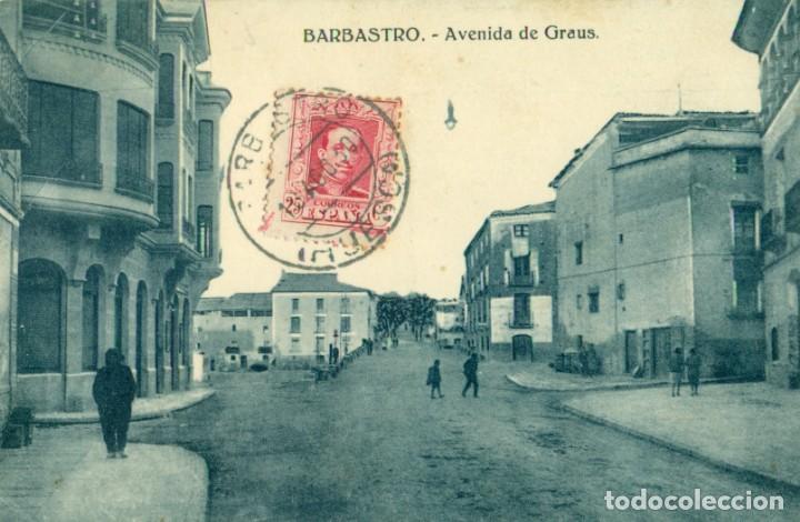 Postales: HUESCA BARBASTRO AVENIDA DE GRAUS. CIRCULADA EN 1930. - Foto 1