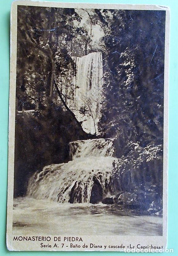 Postales: Monasterio de Piedra. 7 Ba&ntilde;o de Diana y cascada La Caprichosa. Mumbr&uacute;. Nueva. Blanco/Negro