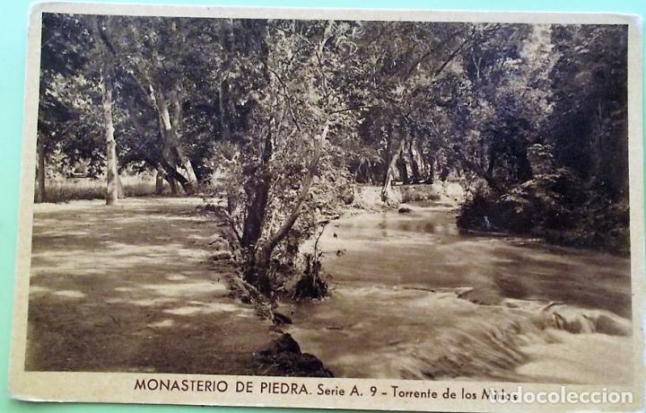 Postales: Monasterio de Piedra. 9 Torrente de los Mirlos. Huecograbado Mumbr&uacute;. Nueva. Blanco/Negro