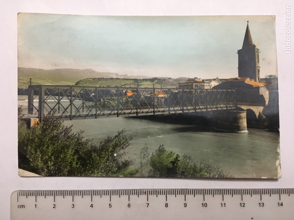 Postales: POSTAL. SANGUESA. PUENTE SOBRE EL RIO ARAG&Oacute;N. EDIC. SICILIA. H. 1955?.