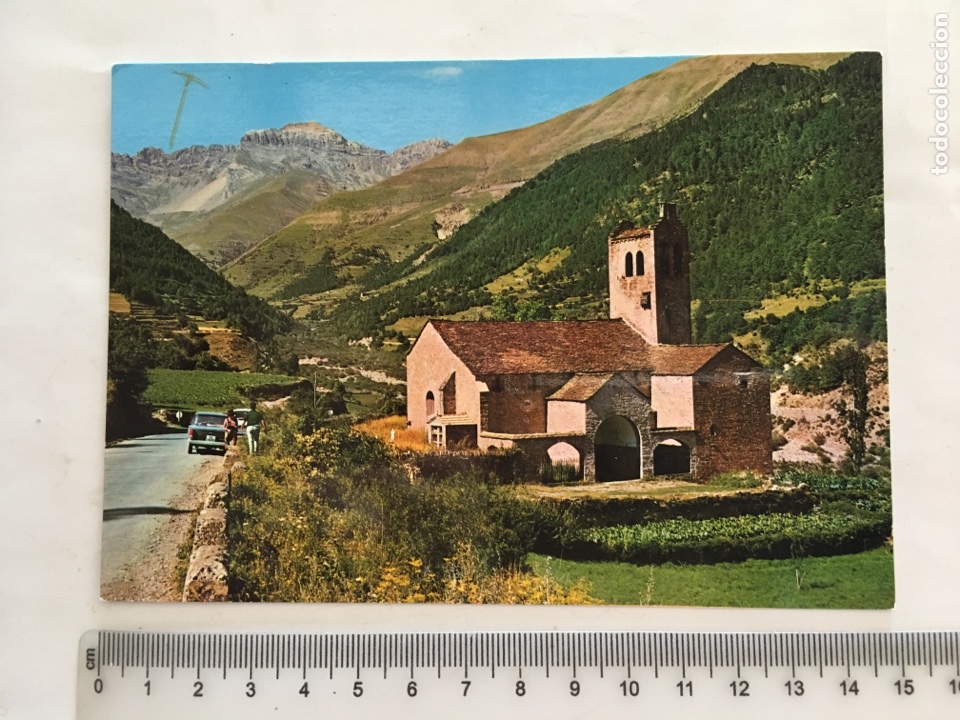 Postales: POSTAL. LIMAS DE BROTO. IGLESIA Y TENDE&Ntilde;ERA AL FONDO. ED. SICILIA. H. 1975?.