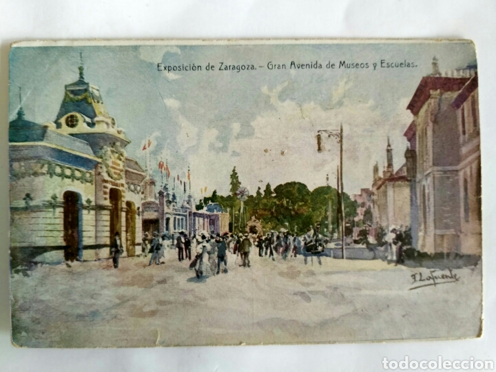 Postcards: Postal antigua, Exposici&oacute;n de Zaragoza, Gran Avda de Museos y Escuelas.