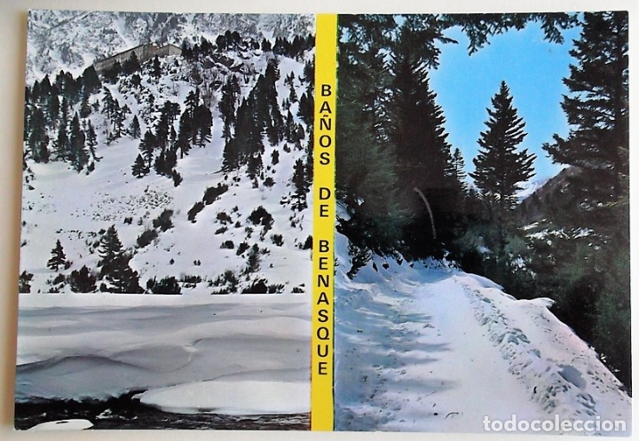 Postales: Ba&ntilde;os de Benasque. 54 Vista y Camino Ba&ntilde;os-La renclusa. Ed. Sicilia. Usada. Color