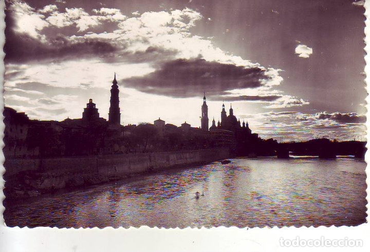 Postales: ZARAGOZA -CATEDRAL Y RIO EBRO - Foto 1