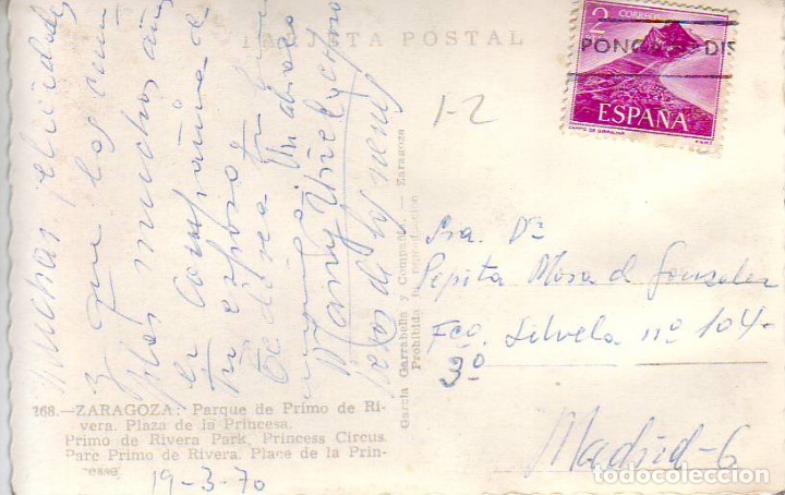 Postales: ZARAGOZA - PARQUE PRIMO DE RIVERA - Foto 2