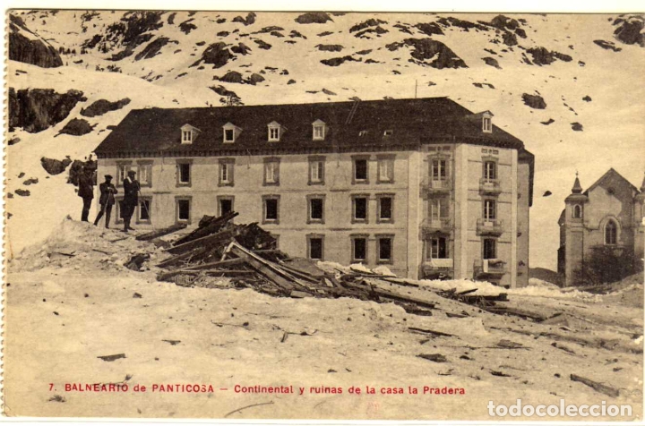 Postales: POSTAL BALNEARIO DE PANTICOSA (HUESCA) - CONTINENTAL Y RUINAS DE LA CASA DE LA PRADERA - MATASELLO