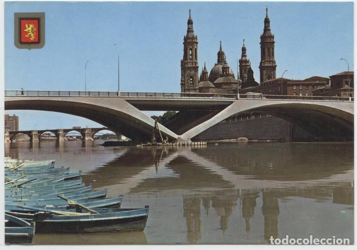 Postales: N&ordm; 381-ZARAGOZA. Puente de Santiago y Bas&iacute;lica del Pilar. Sin circular. Ed. COMERCIAL ESCUDO DE ORO