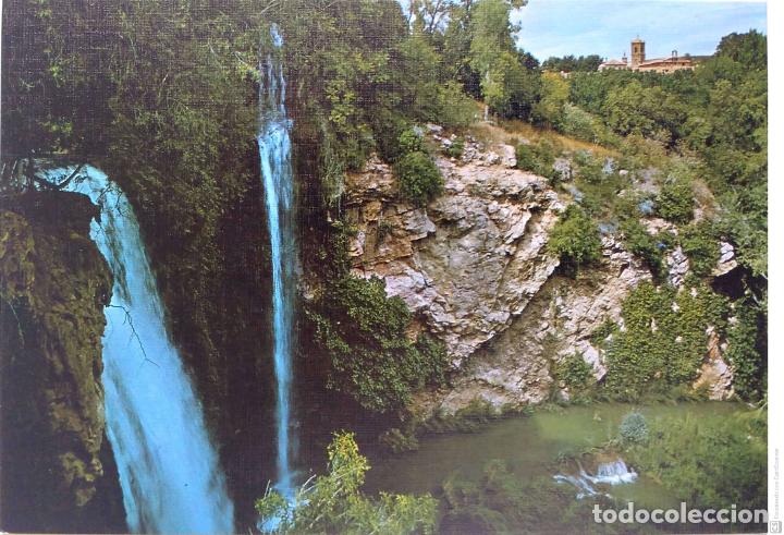 Postales: Monasterio de Piedra. 15 Cascada La Caprichosa y Monasterio, al fondo. Ed. Sicilia. Nueva. Color