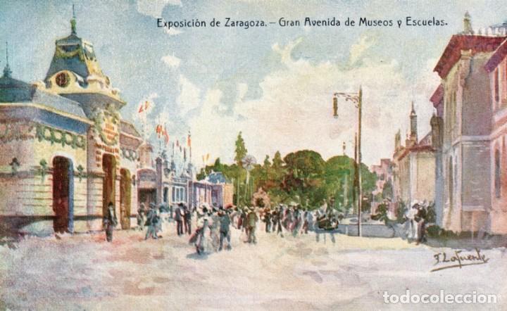 Postkarten: exposici&oacute;n de zaragoza. gran avenida de museos y escuelas