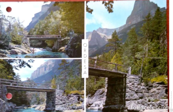 Postales: Ordesa. 16 Puente de Ordesa sobre el r&iacute;o Ara. Foto Pe&ntilde;arroya. Nueva. Color. Ver foto por agujeros de