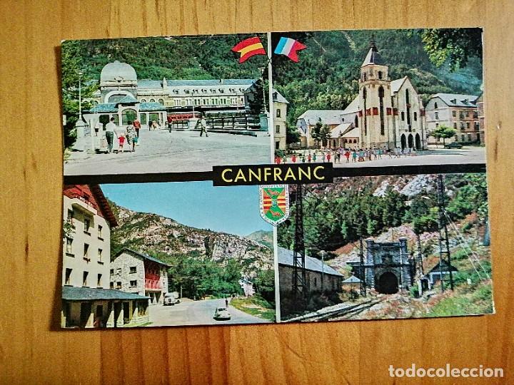 Postales: POSTAL - PIRINEO ARAGONES - CANFRANC - VISTAS PARCIALES Y ENTRADA A LA ESTACI&Oacute;N INTERNACIONAL.