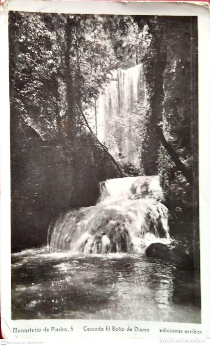 Postales: Monasterio de Piedra. 5 Cascada El Ba&ntilde;o de Diana. Ed. Arribas. Nueva. Blanco/Negro