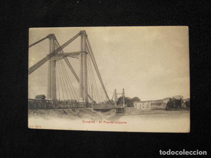 Postales: ZARAGOZA-EL PUENTE COLGANTE-P.Z. 10210-REVERSO SIN DIVIDIR-POSTAL ANTIGUA-(78.348)