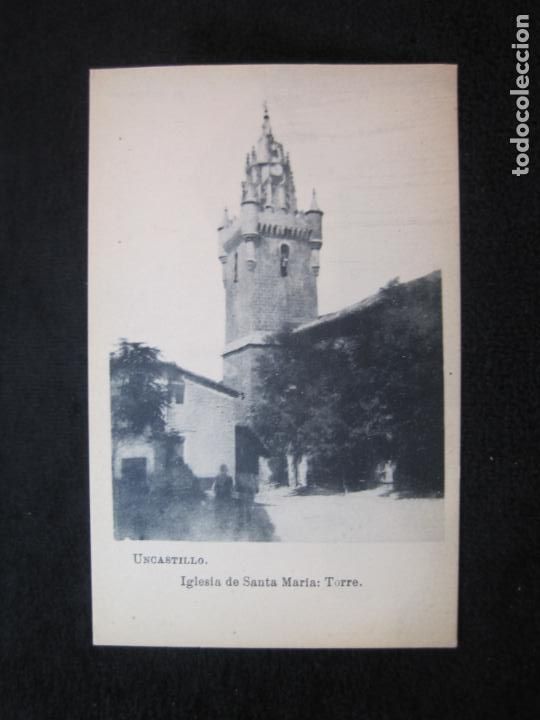 Postales: UNCASTILLO-IGLESIA DE SANTA MARIA-TORRE-FOTOTIPIA J.ROIG-POSTAL ANTIGUA-(80.033)