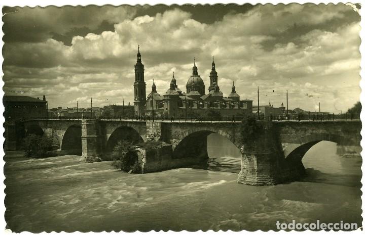 Postales: N&ordm; 5-ZARAGOZA. Puente de Piedra sobre el r&iacute;o Ebro. Circulada en 1947. ED. GARC&Iacute;A GARRABELLA