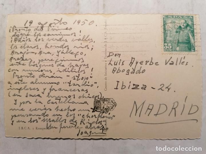 Postales: POSTAL JACA, ROMPEOLAS, CIRCULADA, AGOSTO 1950 - Foto 2