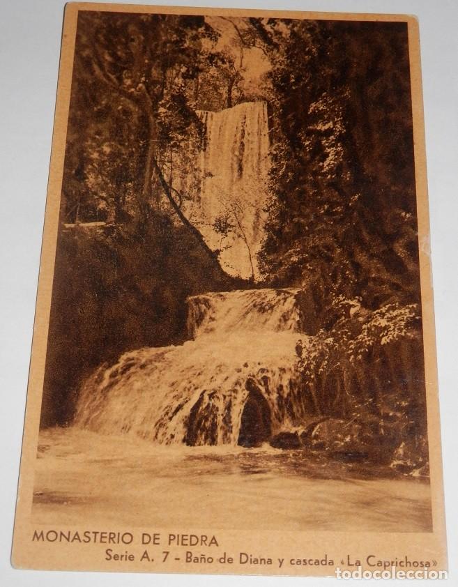 Postales: TARJETA POSTAL-MONASTERIO DE PIEDRA-SERIE A. 7-BA&Ntilde;O DE DIANA Y CASCADA LA CAPRICHOSA