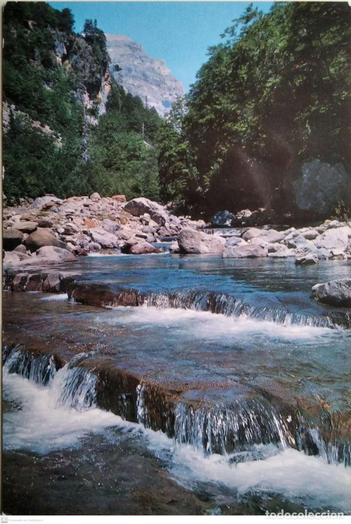 Postales: Ca&ntilde;&oacute;n de A&ntilde;isclo. 4 Gradas del R&iacute;o Vellos. Al fondo, macizo del Monte Perdido y Fuen Blanca. Ed. Sic