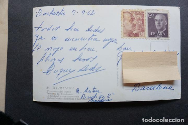 Postales: Barbastro, postal circulada con sellos del a&ntilde;o 1962 - Foto 2