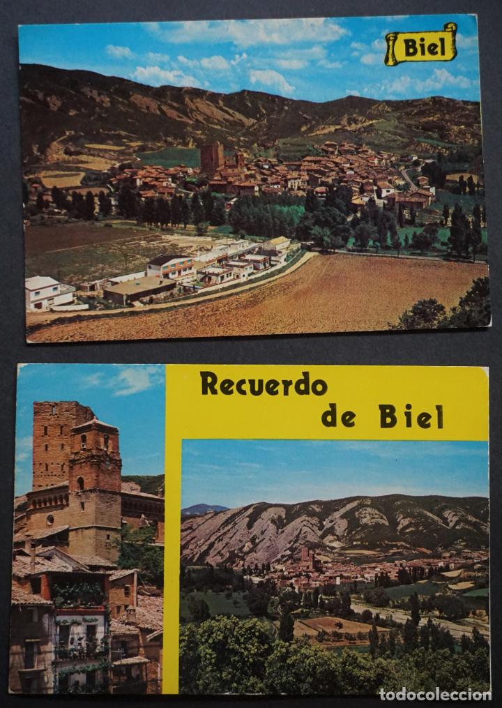 Postales: Biel (Zaragoza) 2 postales sin circular - Foto 1