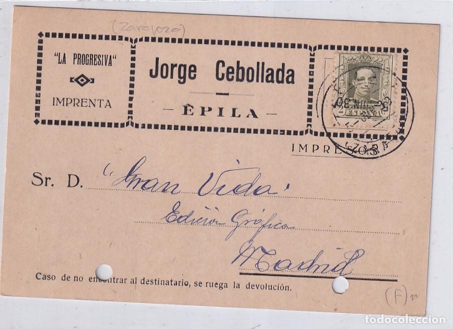Postales: Jorge Cebollada. Epila. La Progresiva. Imprenta. Circulada. - Foto 1